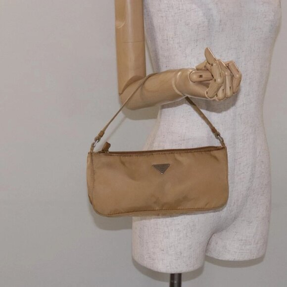 PRADA Accessory Pouch Nylon Beige Champagne Gold Silver Auth - Picture 1 of 16